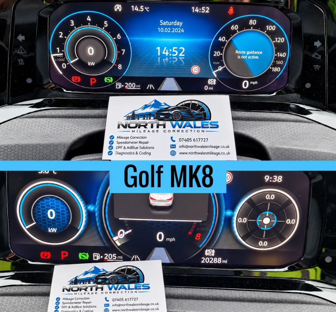 Volkswagen Golf Mk8 digital instrument cluster after mileage correction